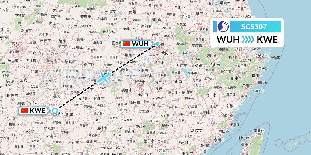 SC5307 Shandong Airlines Flight Map: Wuhan to Guiyang