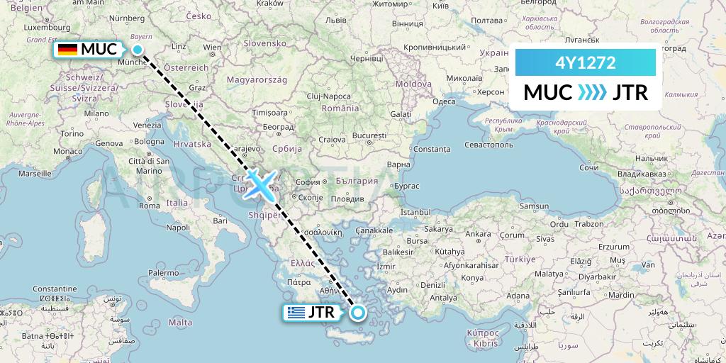 4Y1272 Eurowings Discover Flight Map: Munich to Santorini