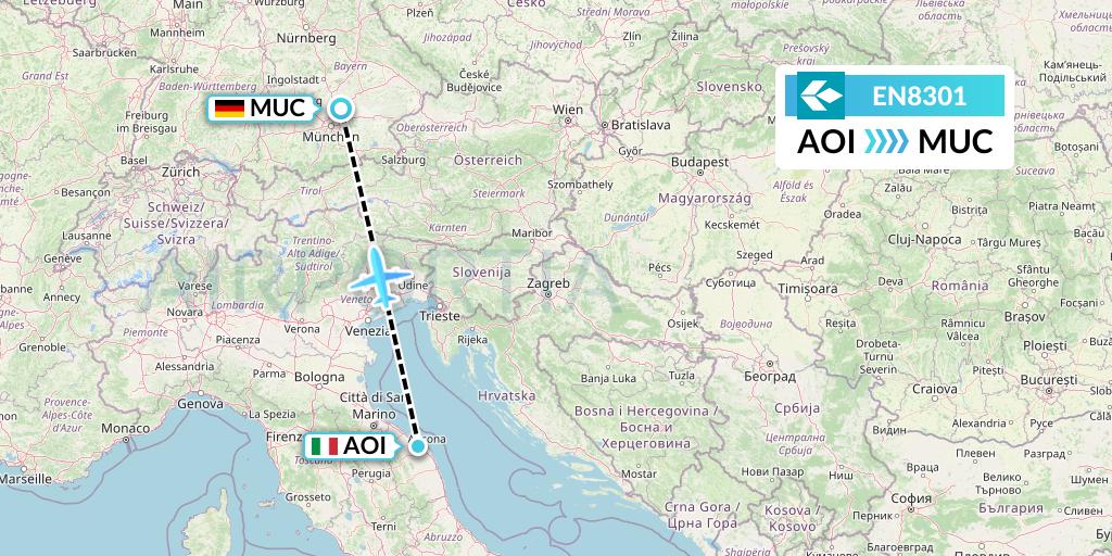 EN8301 Air Dolomiti Flight Map: Ancona to Munich