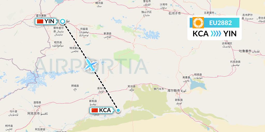 EU2882 Chengdu Airlines Flight Map: Kuqa to Yining