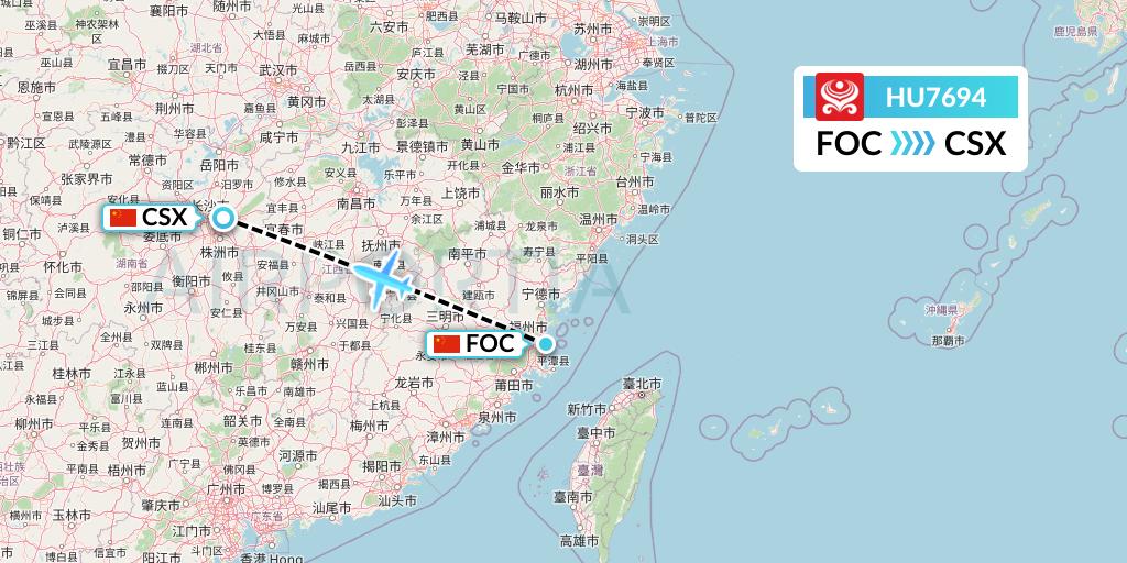 HU7694 Hainan Airlines Flight Map: Fuzhou to Changsha