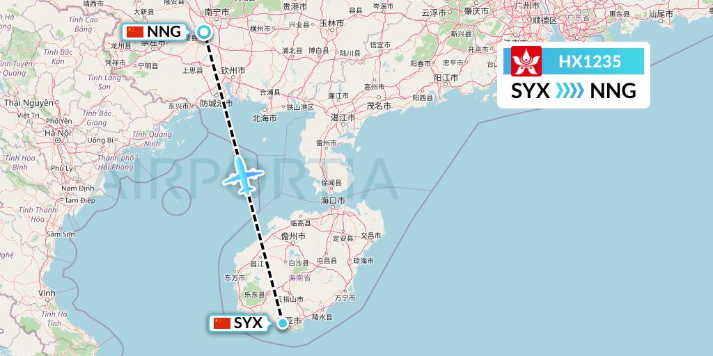 HX1235 Hong Kong Airlines Flight Map: Sanya to Nanning