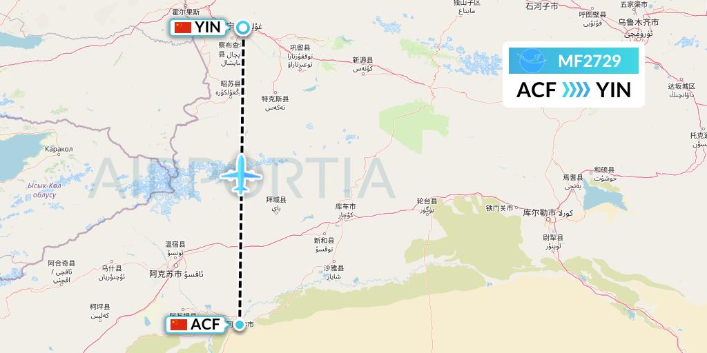 MF2729 Xiamen Airlines Flight Map: Aksu to Yining