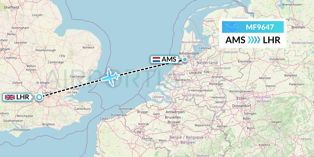 MF9647 Xiamen Airlines Flight Map: Amsterdam to London