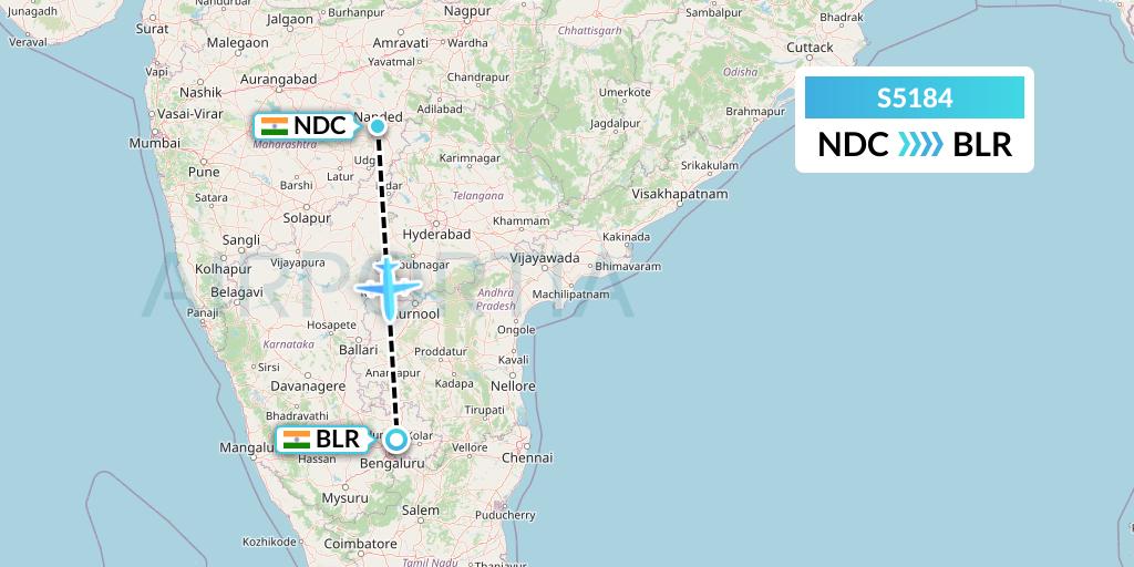 S5184 Star Air Flight Map: Nanded to Bangalore