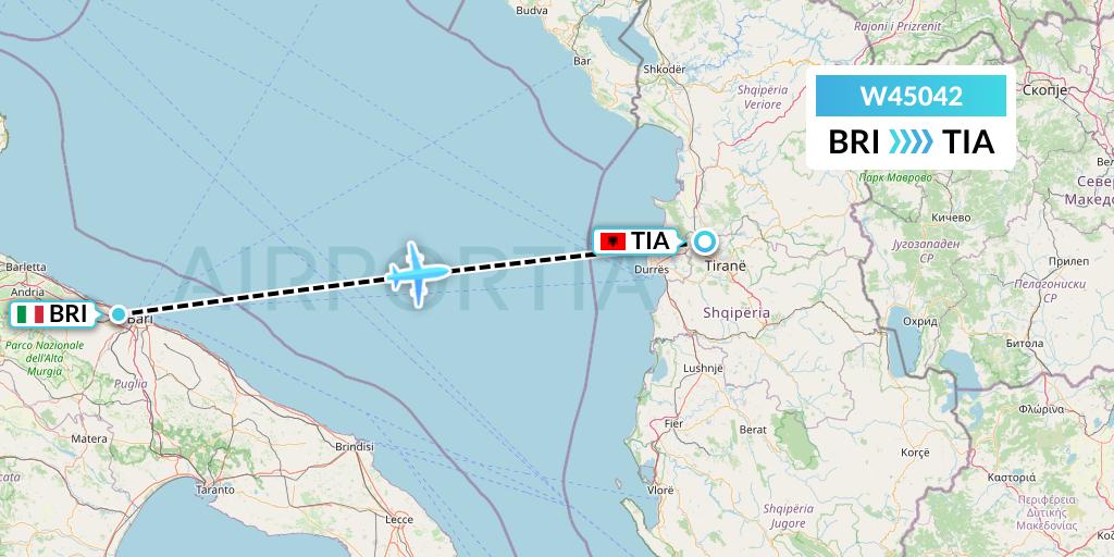 W45042 Wizz Air Malta Flight Map: Bari to Tirana
