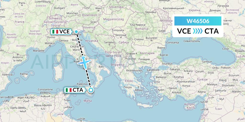 W46506 Wizz Air Malta Flight Map: Venice to Catania