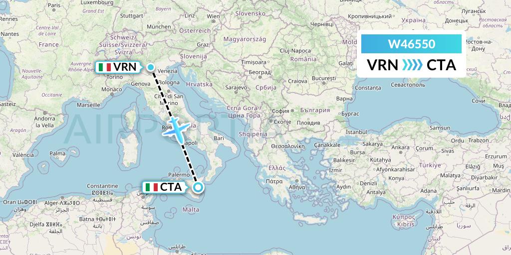 W46550 Wizz Air Malta Flight Map: Verona to Catania