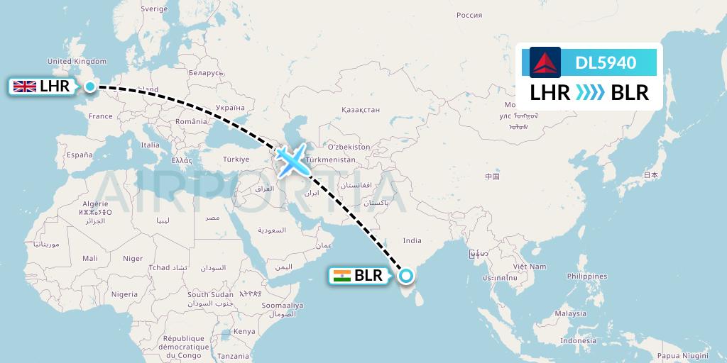 DL5940 Delta Air Lines Flight Map: London to Bangalore