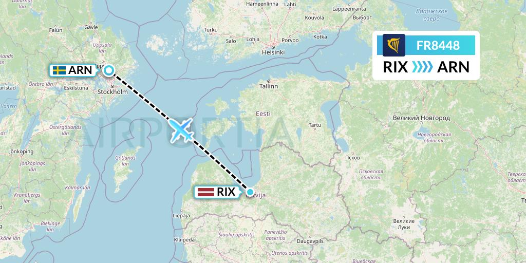 FR8448 Ryanair Flight Map: Riga to Stockholm