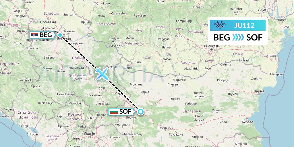 JU112 AirSERBIA Flight Map: Belgrade to Sofia