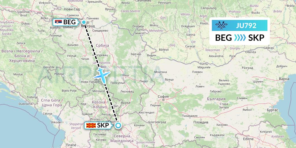 JU792 AirSERBIA Flight Map: Belgrade to Skopje