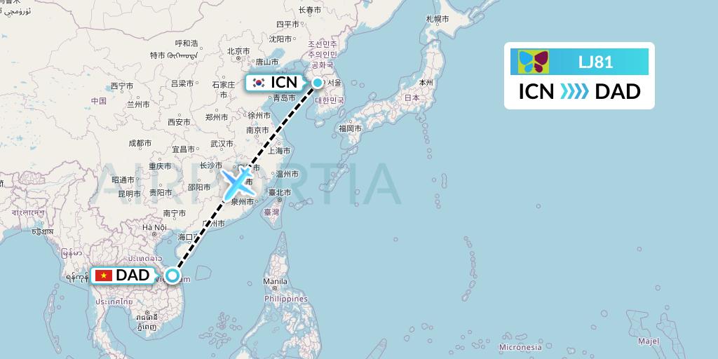 LJ81 Jin Air Flight Map: Seoul to Da Nang