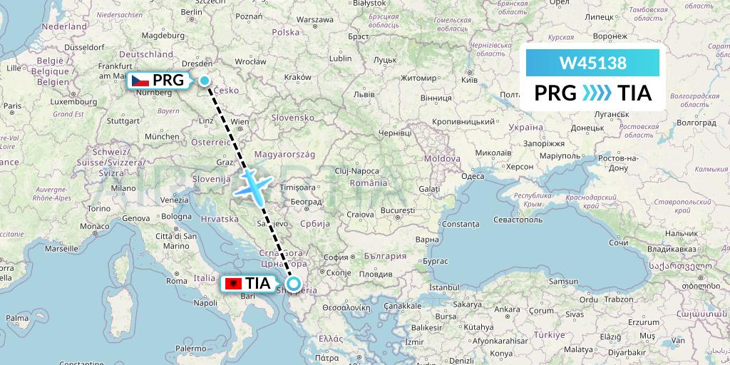 W45138 Wizz Air Malta Flight Map: Prague to Tirana