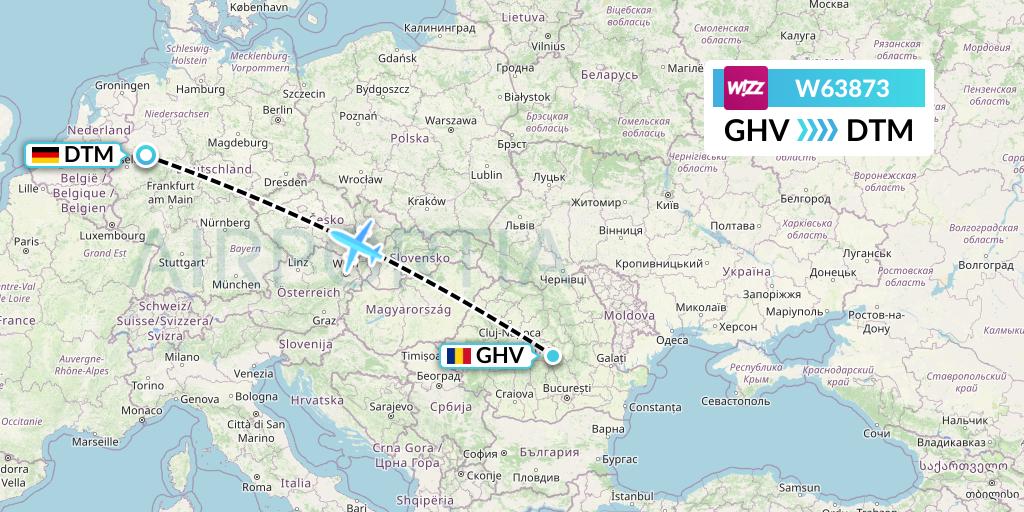 W63873 Wizz Air Flight Map: Brasov to Dortmund