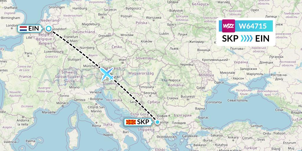 W64715 Wizz Air Flight Map: Skopje to Eindhoven
