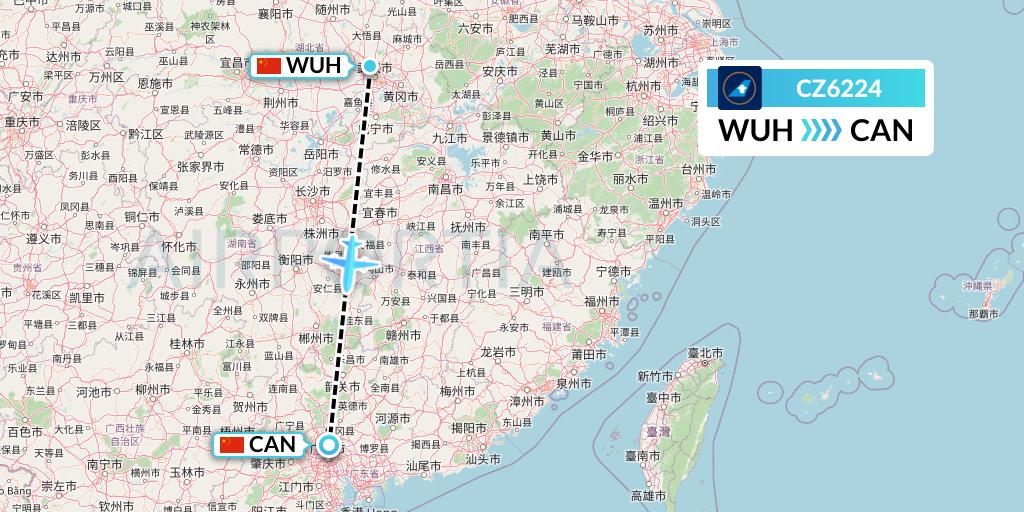 CZ6224 China Southern Airlines Flight Map: Wuhan to Guangzhou