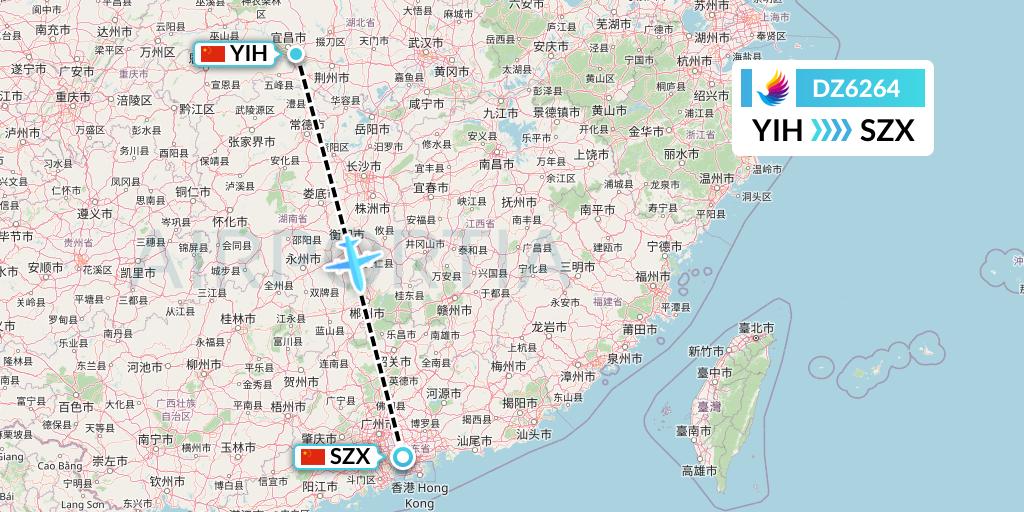 DZ6264 Donghai Airlines Flight Map: Yichang to Shenzhen