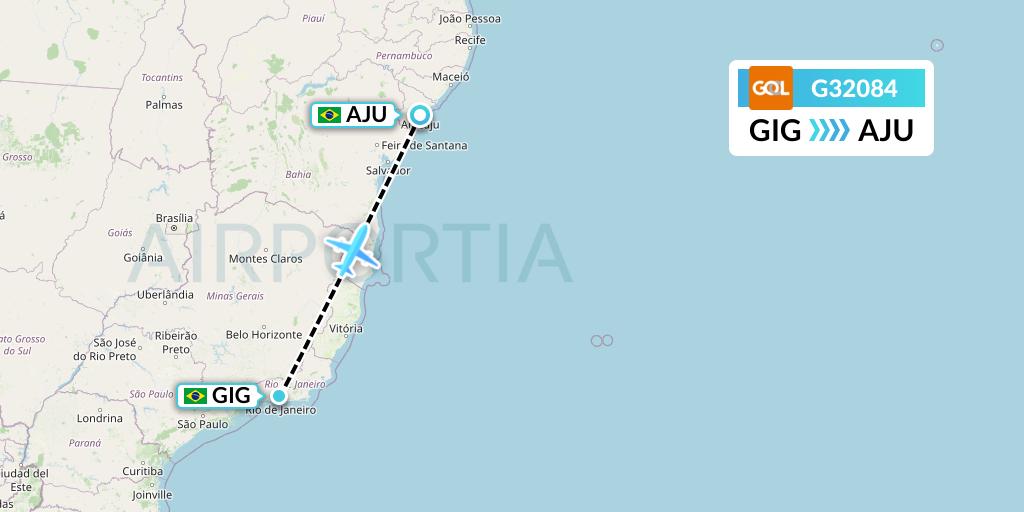 G32084 GOL Transportes Aeros Flight Map: Rio de Janeiro to Aracaju