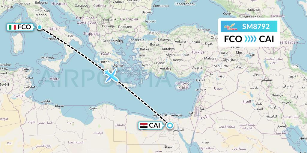 SM8792 Air Cairo Flight Map: Rome to Cairo