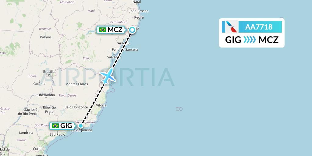 AA7718 American Airlines Flight Map: Rio de Janeiro to Maceio
