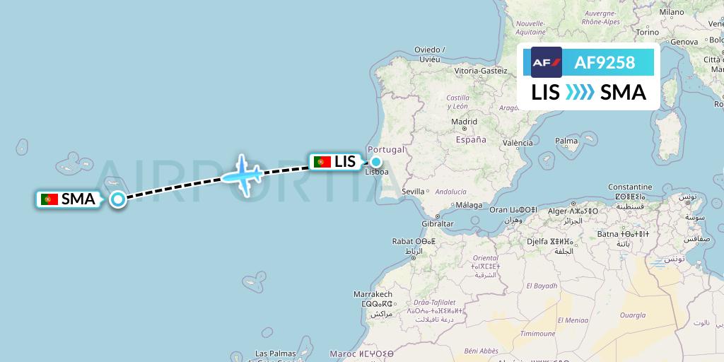 AF9258 Air France Flight Map: Lisbon to Santa Maria