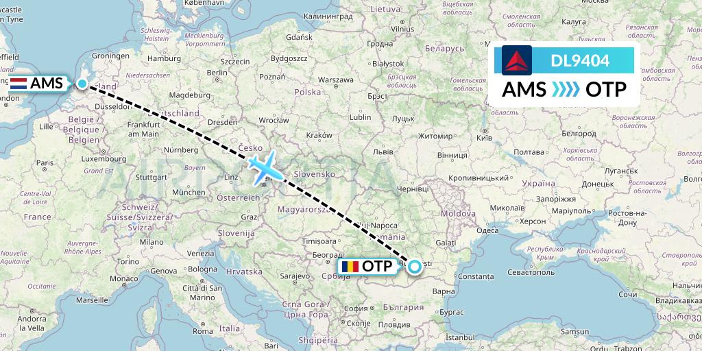 DL9404 Delta Air Lines Flight Map: Amsterdam to Bucharest
