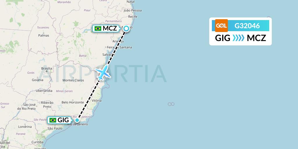 G32046 GOL Transportes Aeros Flight Map: Rio de Janeiro to Maceio