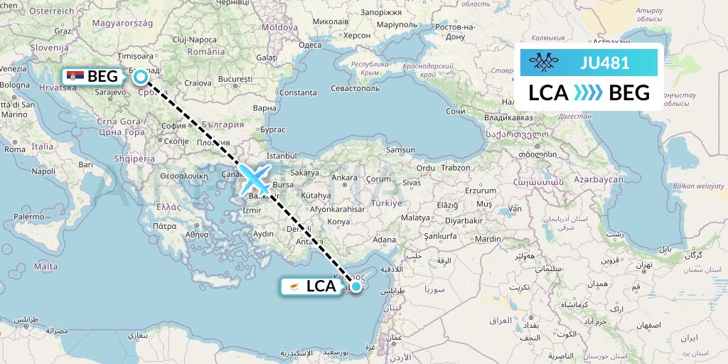 JU481 AirSERBIA Flight Map: Larnaca to Belgrade