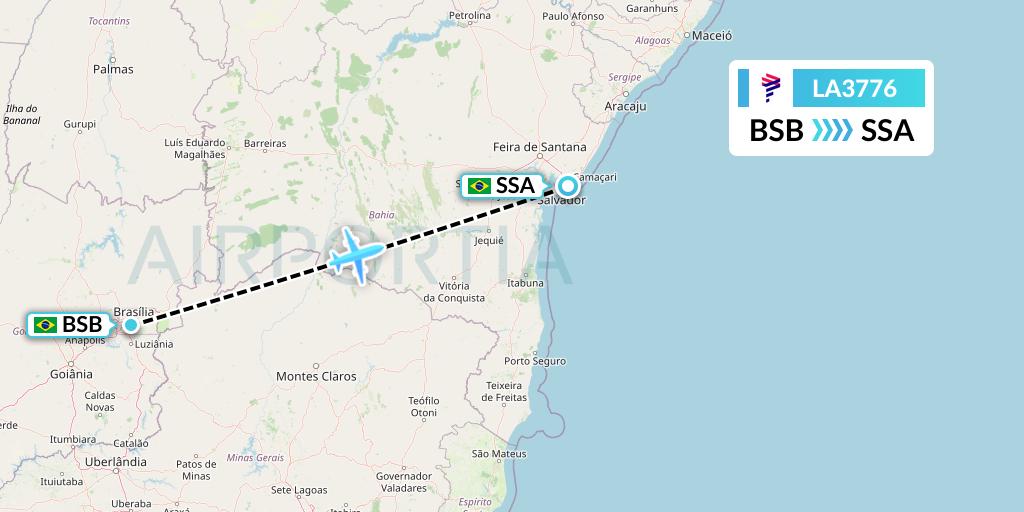 LA3776 LAN Airlines Flight Map: Brasilia to Salvador