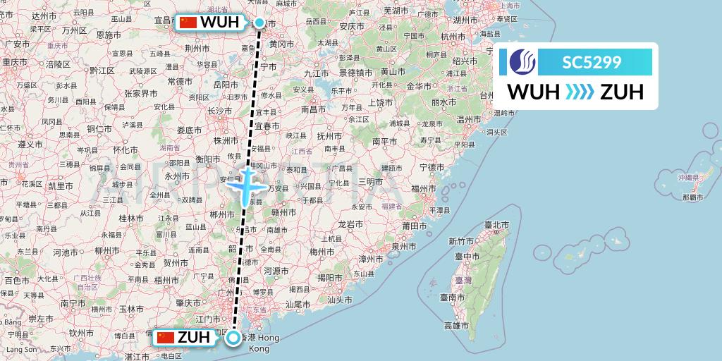SC5299 Shandong Airlines Flight Map: Wuhan to Zhuhai