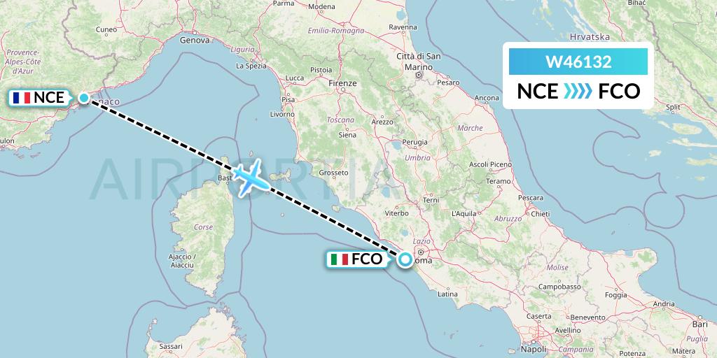 W46132 Wizz Air Malta Flight Map: Nice to Rome
