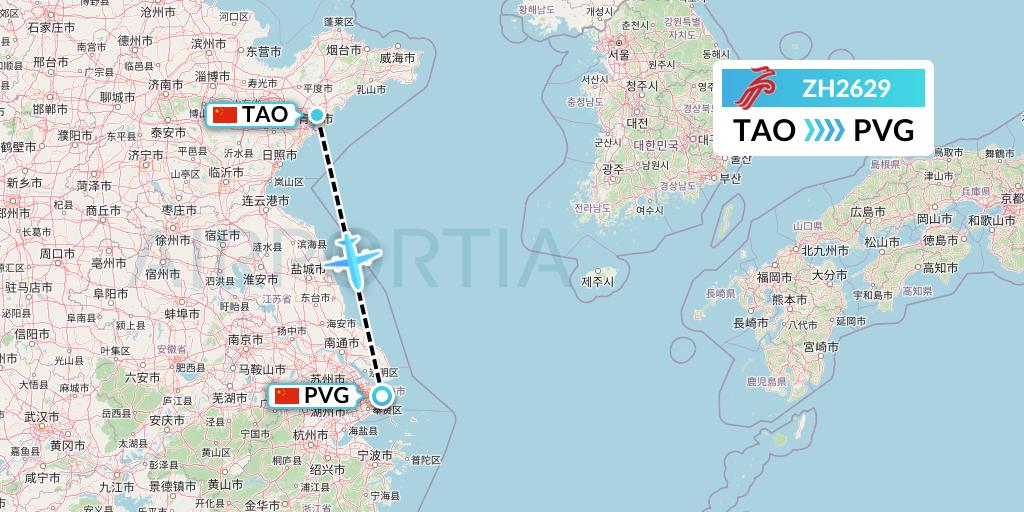 ZH2629 Shenzhen Airlines Flight Map: Qingdao to Shanghai