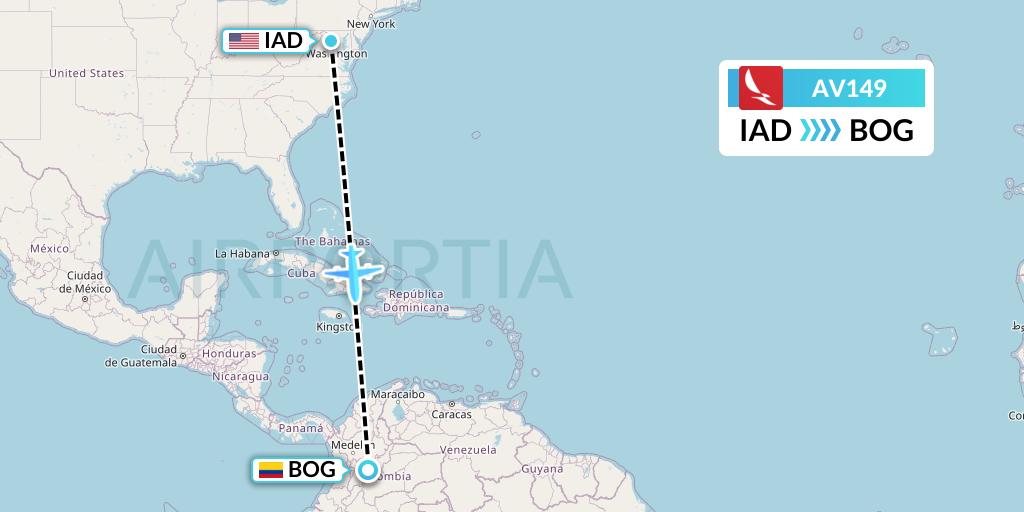 AV149 Avianca Flight Map: Washington to Bogota