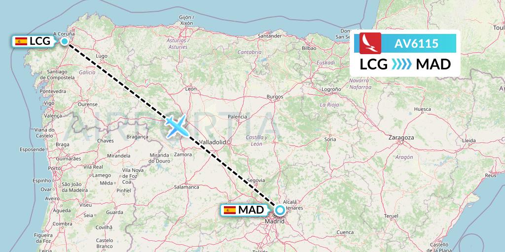 AV6115 Avianca Flight Map: A Coruna to Madrid