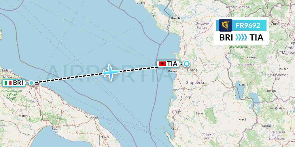 FR9692 Ryanair Flight Map: Bari to Tirana