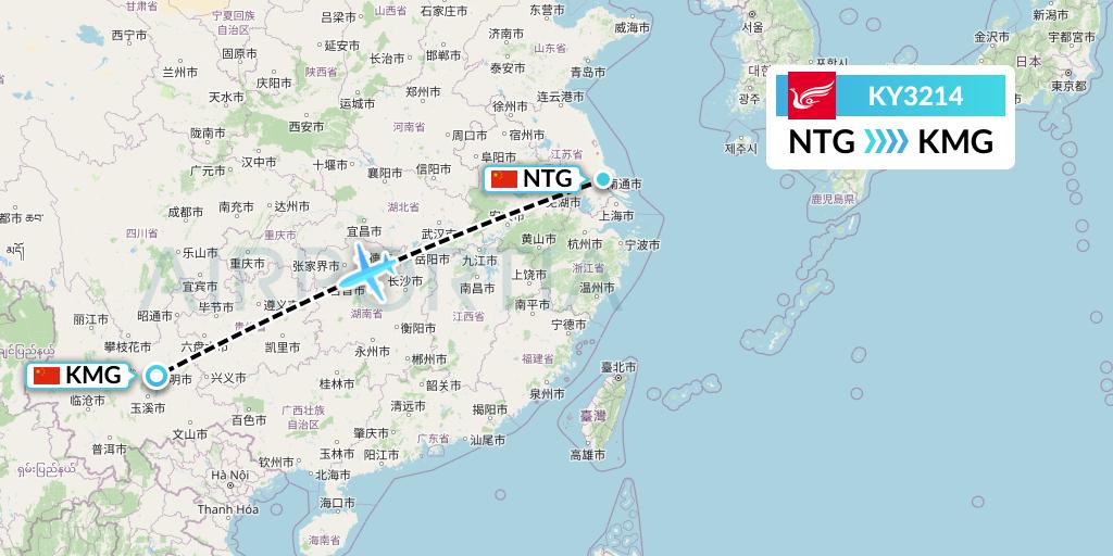KY3214 Kunming Airlines Flight Map: Nantong to Kunming