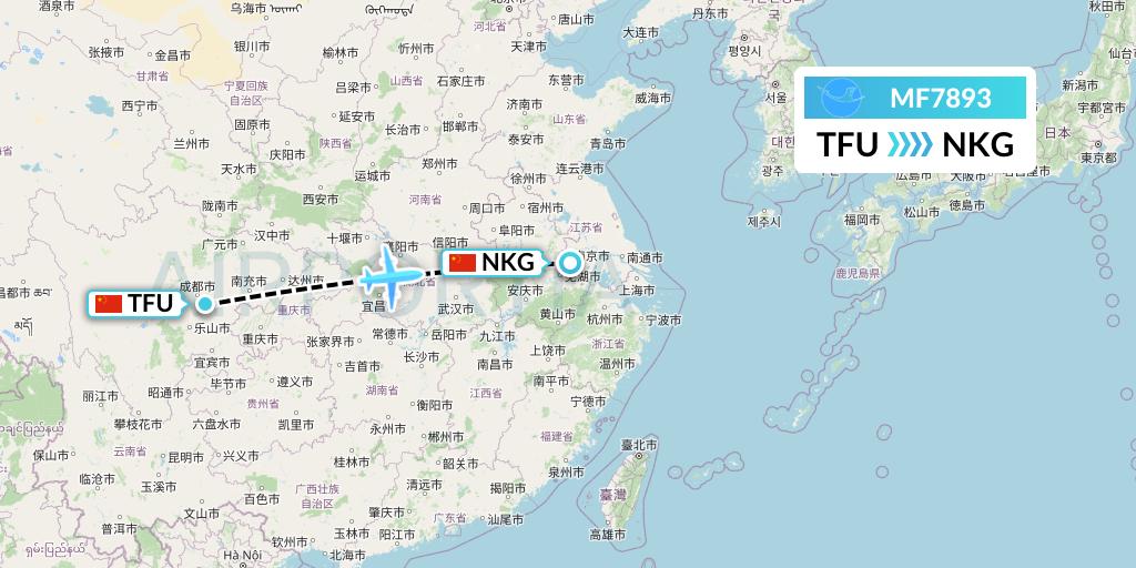 MF7893 Xiamen Airlines Flight Map: Chengdu to Nanjing