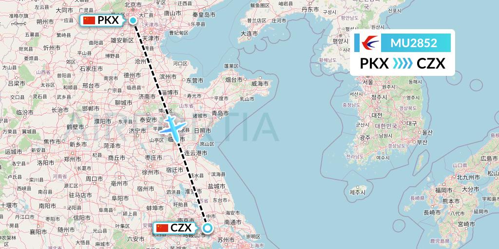 MU2852 China Eastern Airlines Flight Map: Beijing to Changzhou