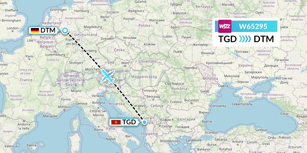 W65295 Wizz Air Flight Map: Podgorica to Dortmund