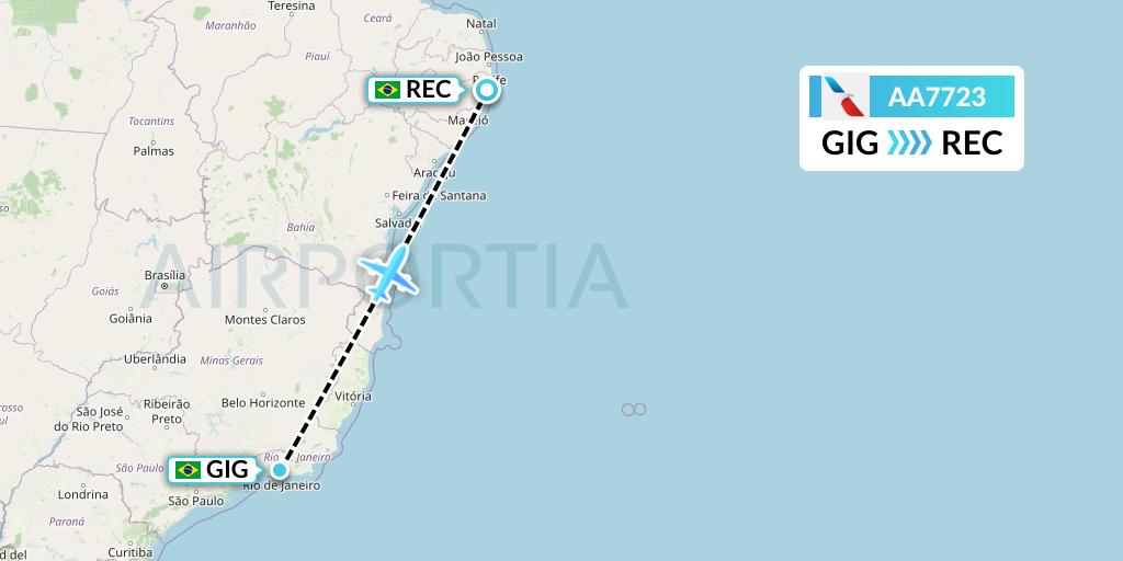 AA7723 American Airlines Flight Map: Rio de Janeiro to Recife
