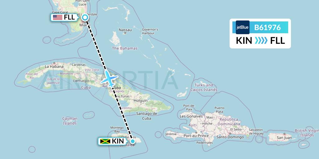 B61976 JetBlue Airways Flight Map: Kingston to Fort Lauderdale