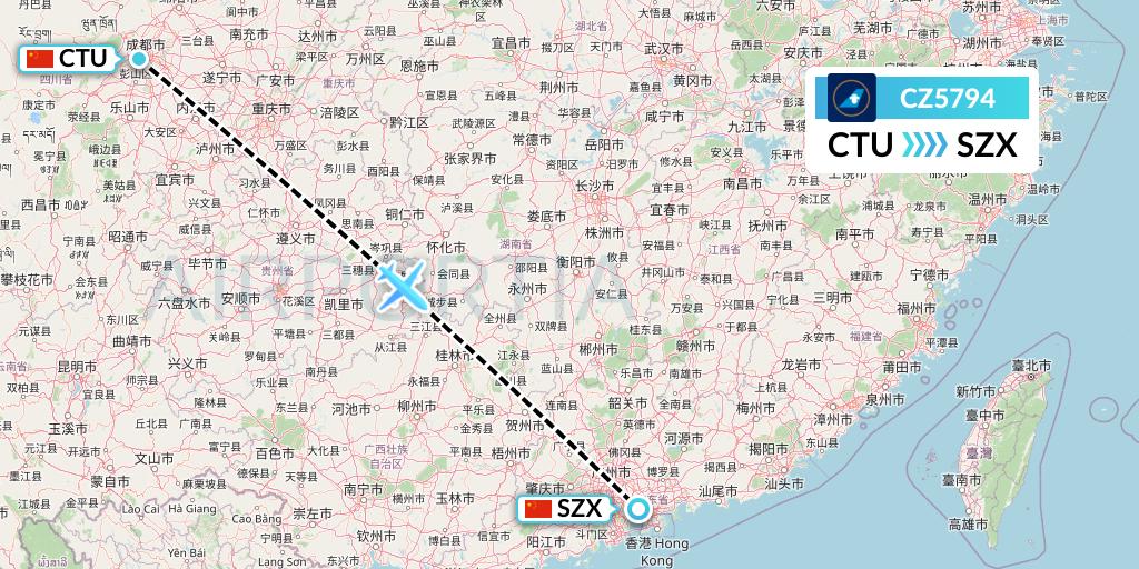 CZ5794 China Southern Airlines Flight Map: Chengdu to Shenzhen