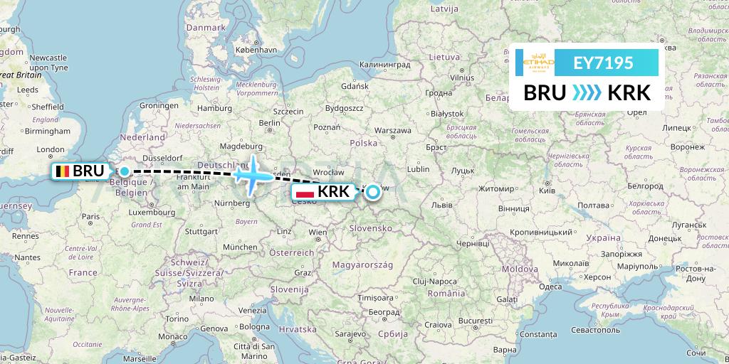 EY7195 Etihad Airways Flight Map: Brussels to Krakow