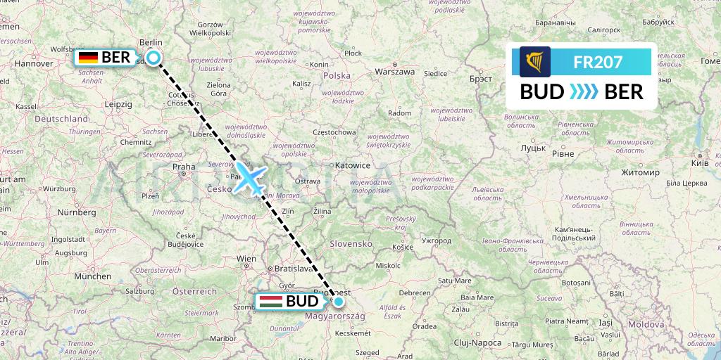 FR207 Ryanair Flight Map: Budapest to Berlin