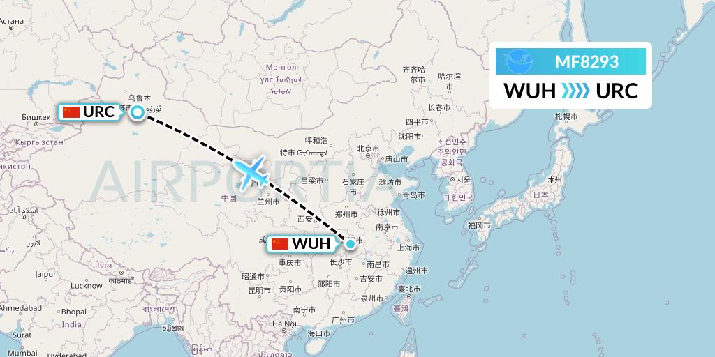 MF8293 Xiamen Airlines Flight Map: Wuhan to Urumqi