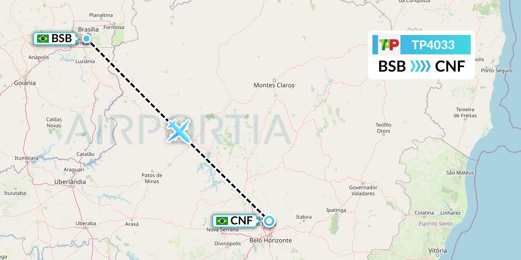 TP4033 TAP Portugal Flight Map: Brasilia to Belo Horizonte