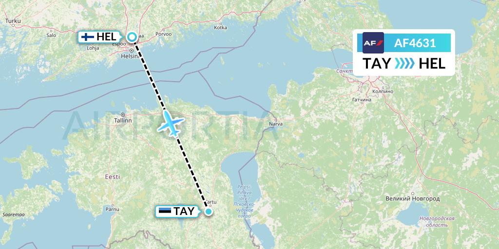 AF4631 Air France Flight Map: Tartu to Helsinki