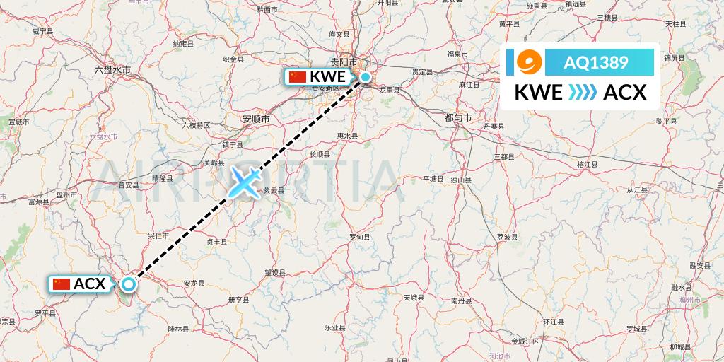 AQ1389 9 Air Flight Map: Guiyang to Xingyi