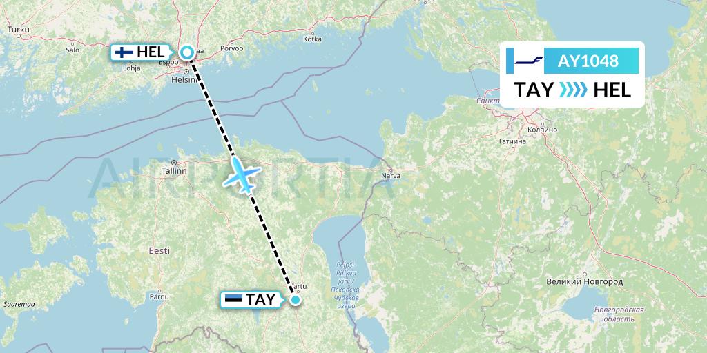 AY1048 Finnair Flight Map: Tartu to Helsinki
